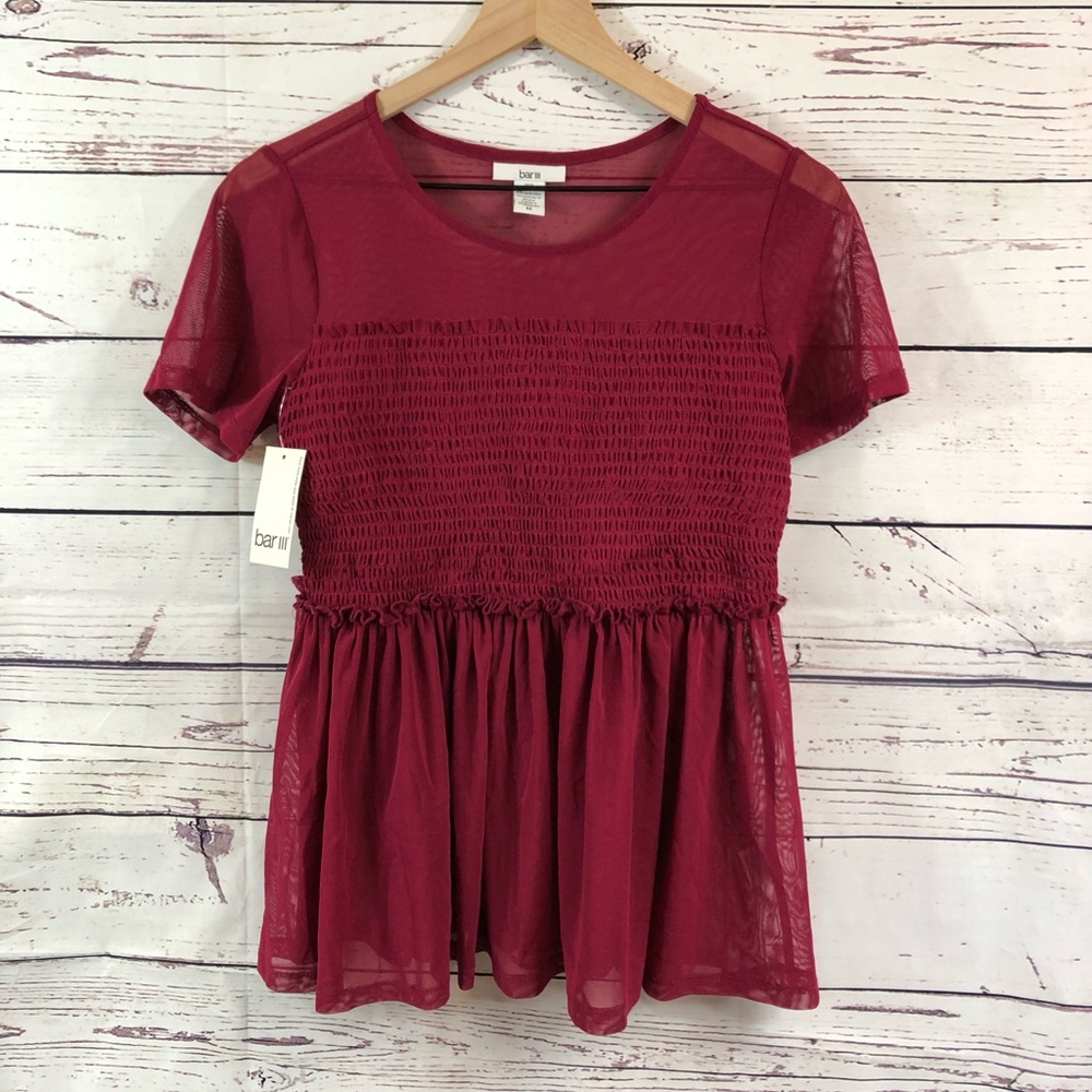 BAR III Ruffled Illusion Neckline Top NWT, Medium